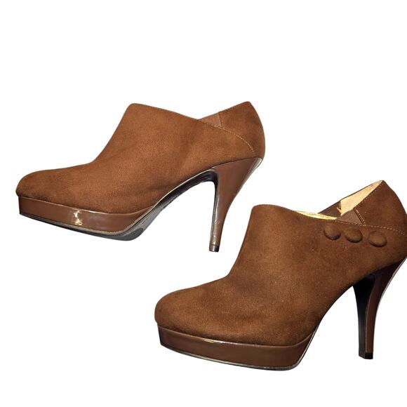 M.P.S. 9 Brown Women's Suede 4 Inch High Heel Ankle Boot Stiletto Shoes - Picture 1 of 7